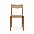 Teak dining chair with natural loom, featuring handwoven seat and backrest, eco-friendly design.