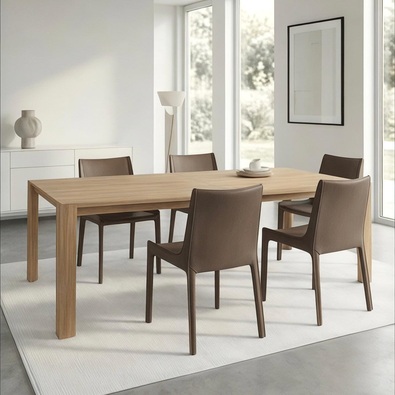 Talia teak dining table with tarso leather dining chairs