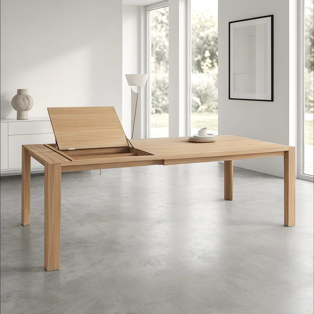 Talia teak dining table with butterfly extension open