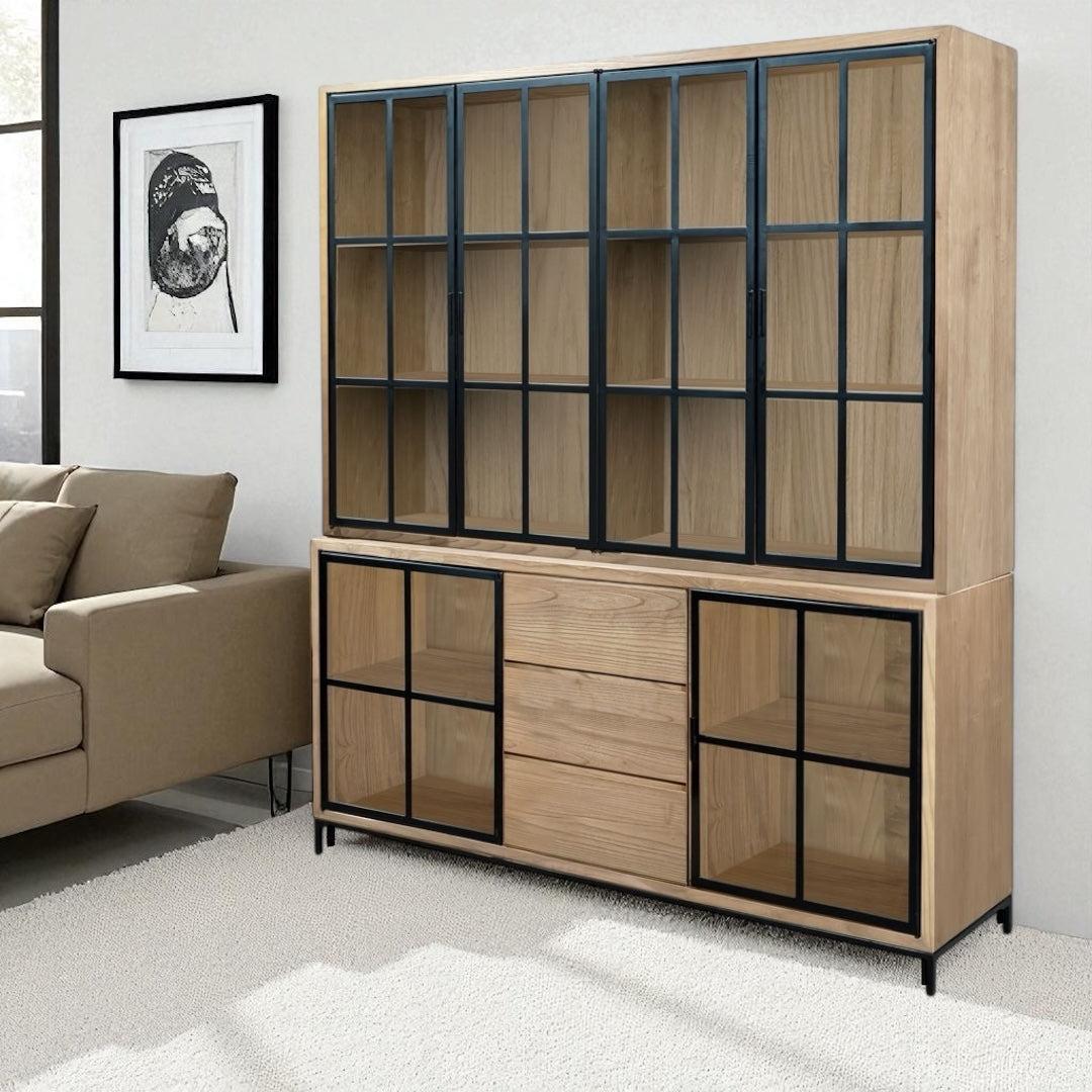 Buffet & Hutch 3 Drawers 6 Glass Doors Recycled Teak | Jiwa