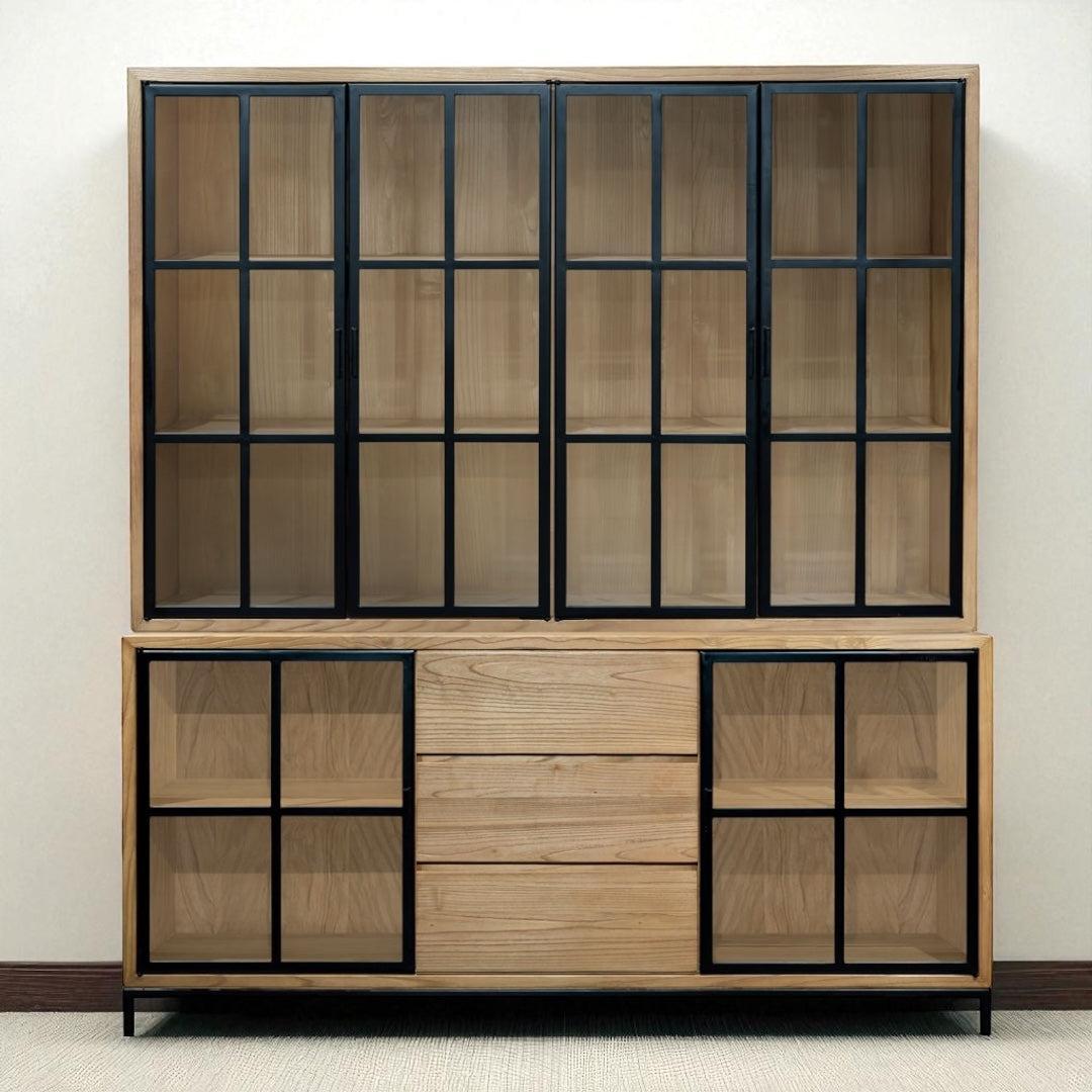Buffet & Hutch 3 Drawers 6 Glass Doors Recycled Teak | Jiwa