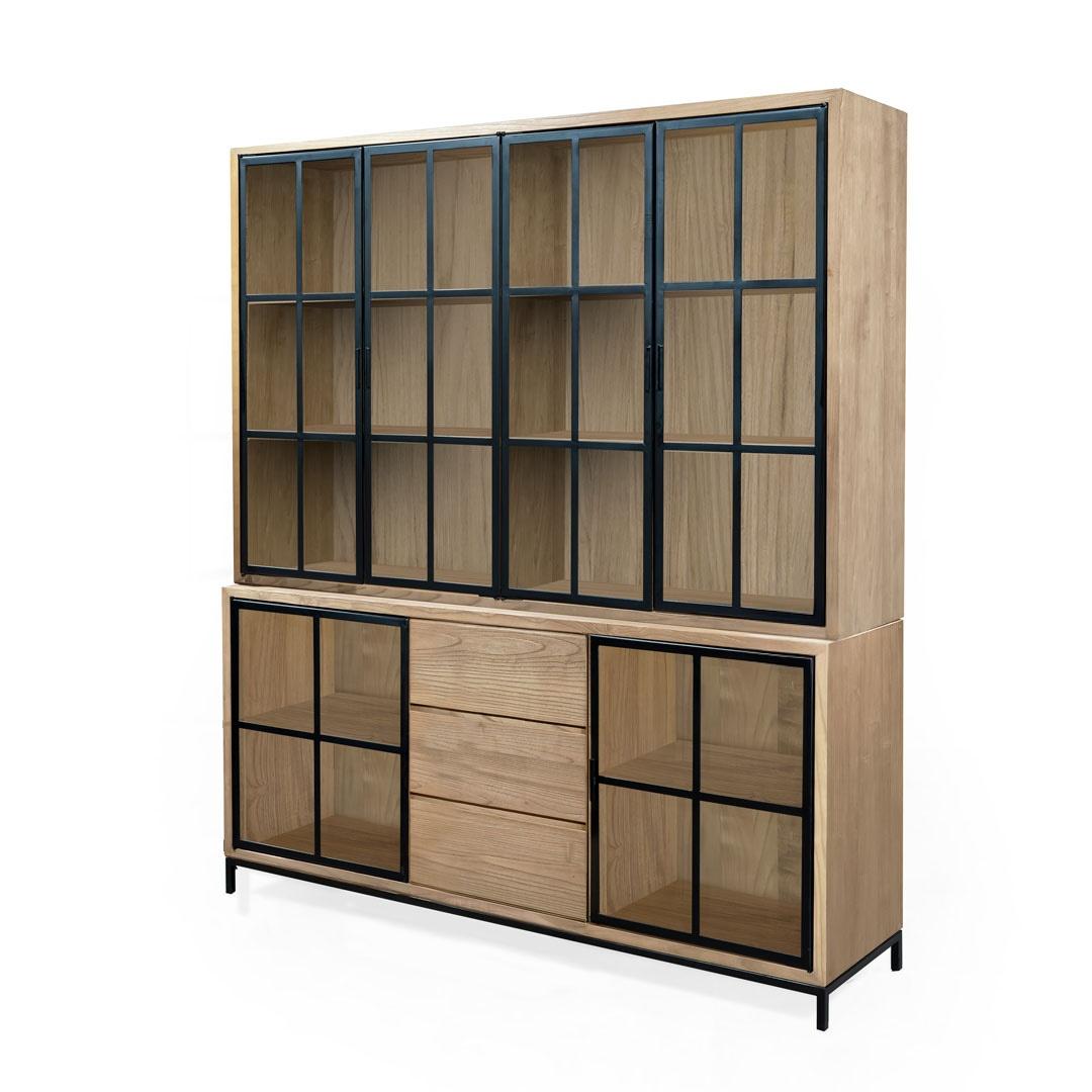 Buffet & Hutch 3 Drawers 6 Glass Doors Recycled Teak | Jiwa