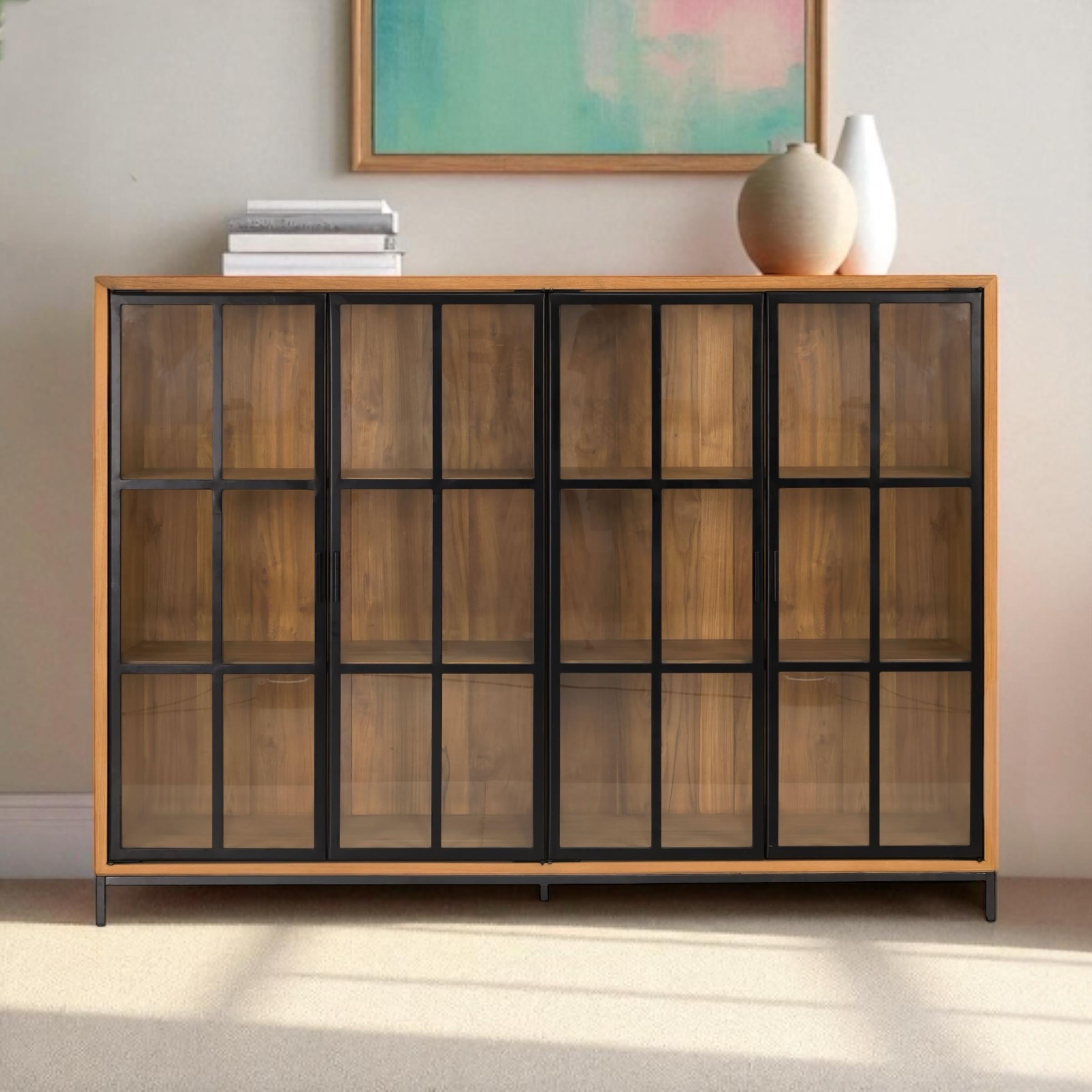 Display Cabinet 4 Glass Doors Recycled Teak | Jiwa