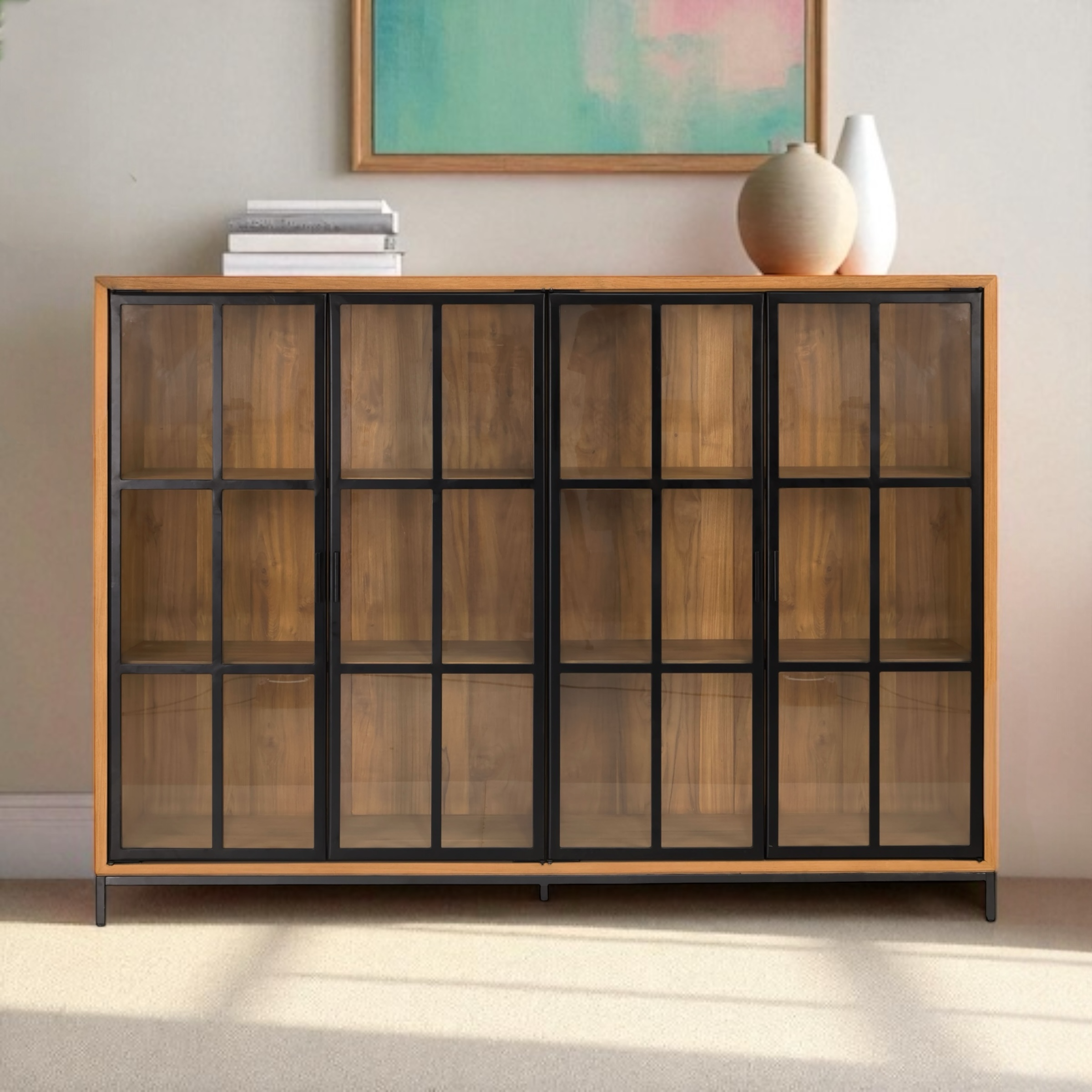 Display Cabinet 4 Glass Doors Recycled Teak | Jiwa