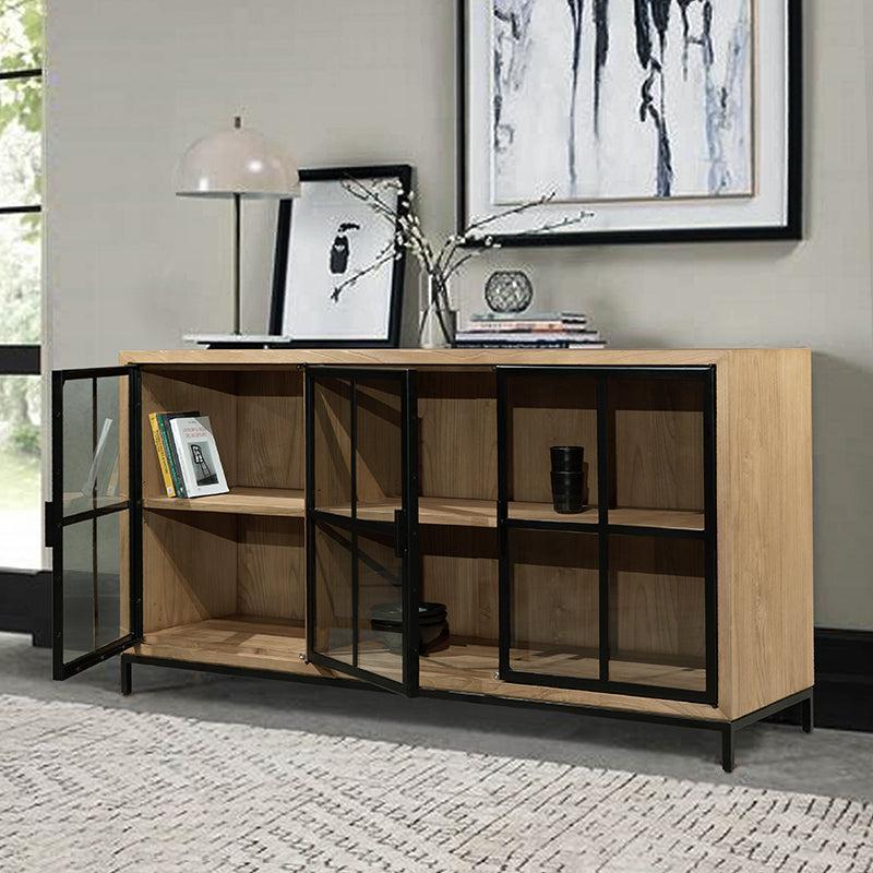 buffet sideboard with 3 glass doors made of recycled teak showcasing elegant design and functionality