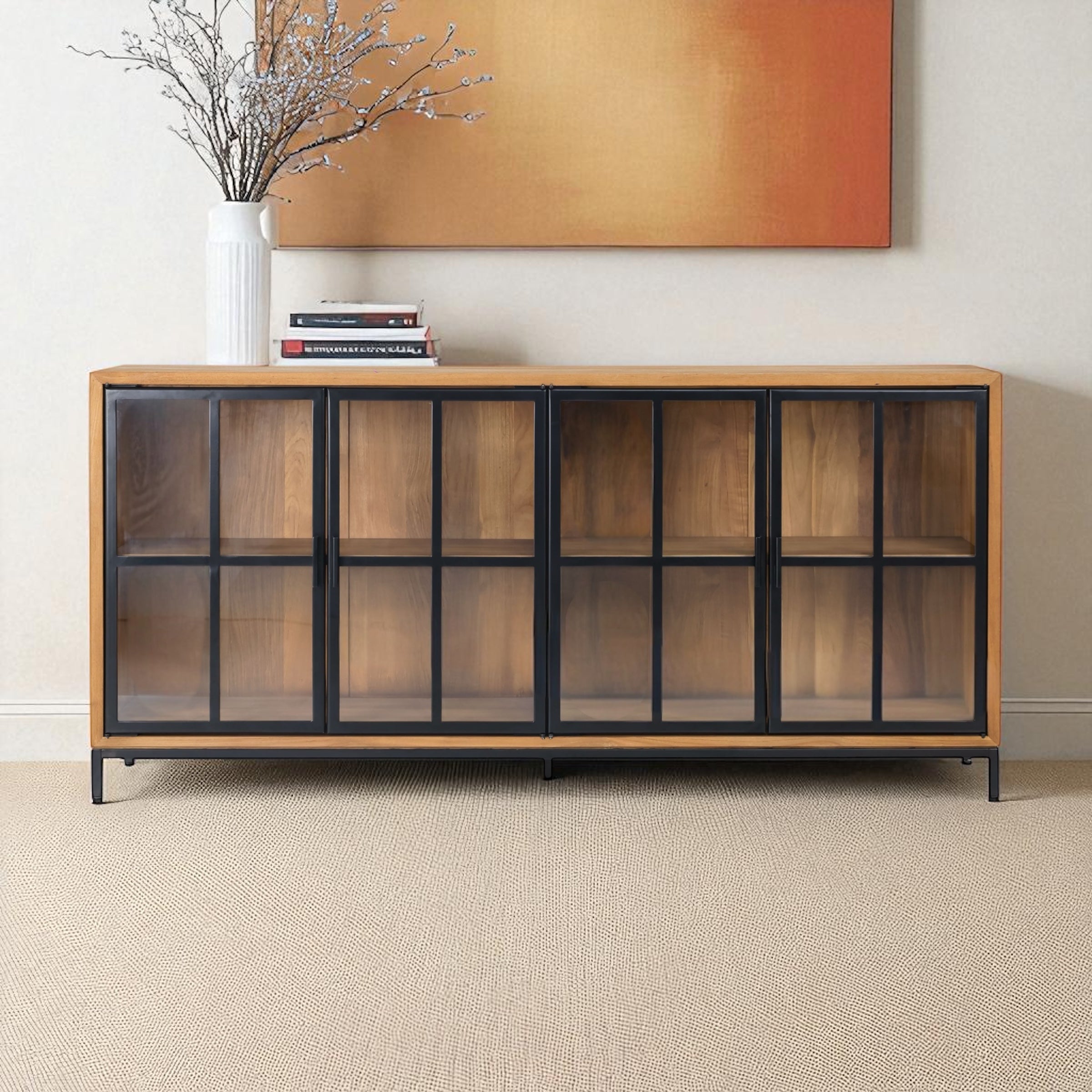 Buffet Sideboard With 4 Glass Doors Recycled Teak | Jiwa