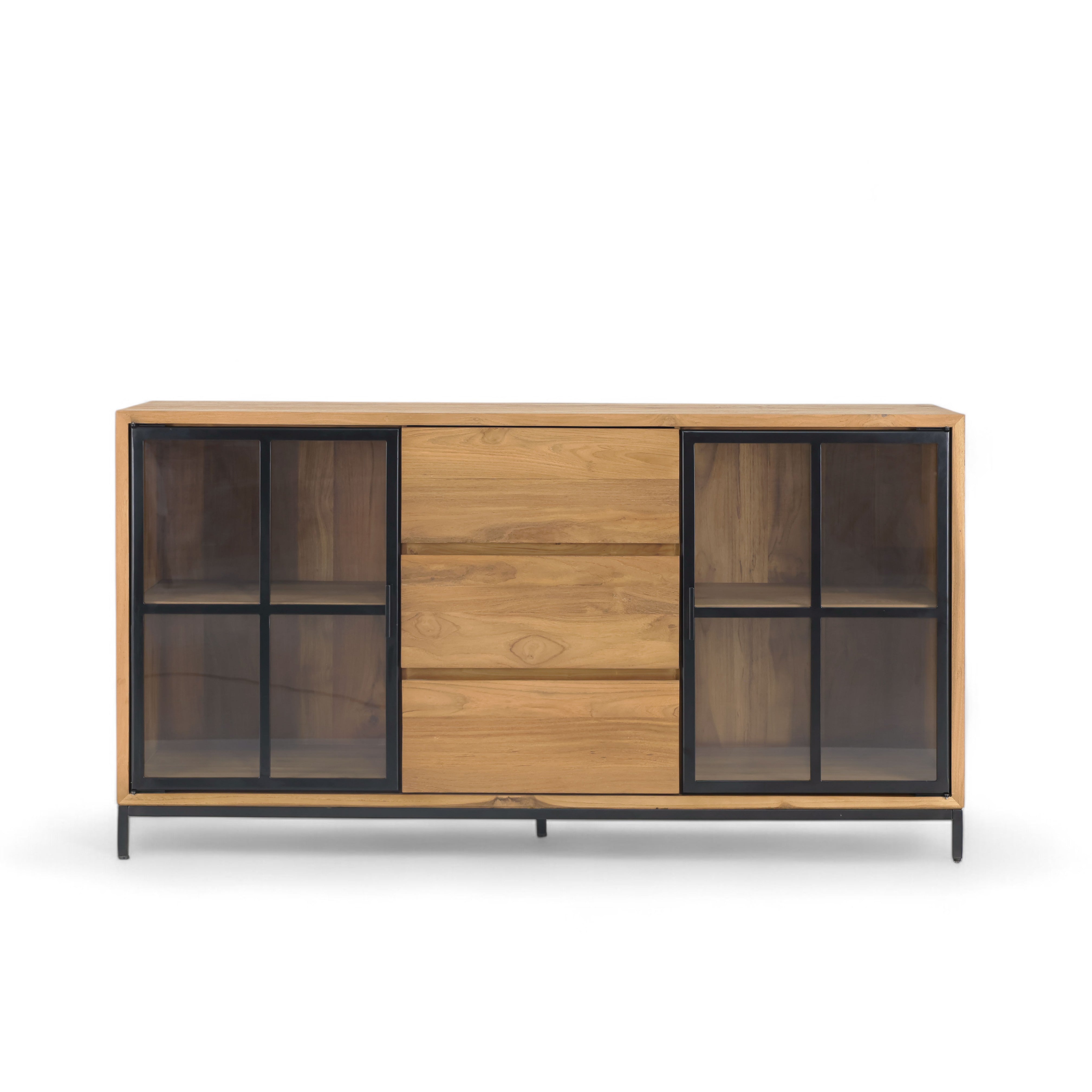 Buffet Sideboard With 3 Drawers and 2 Glass Doors Recycled Teak | Jiwa