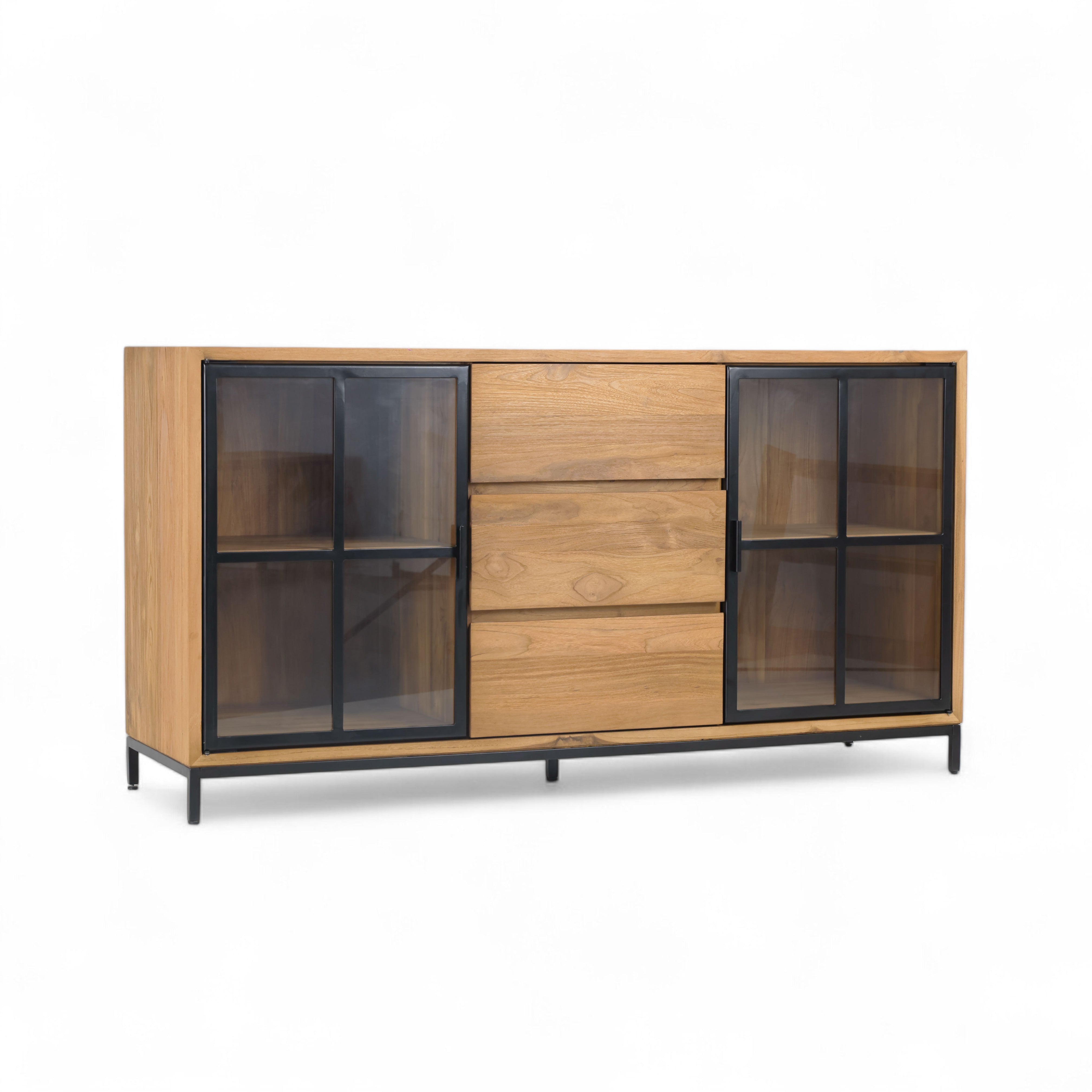 Buffet Sideboard With 3 Drawers and 2 Glass Doors Recycled Teak | Jiwa