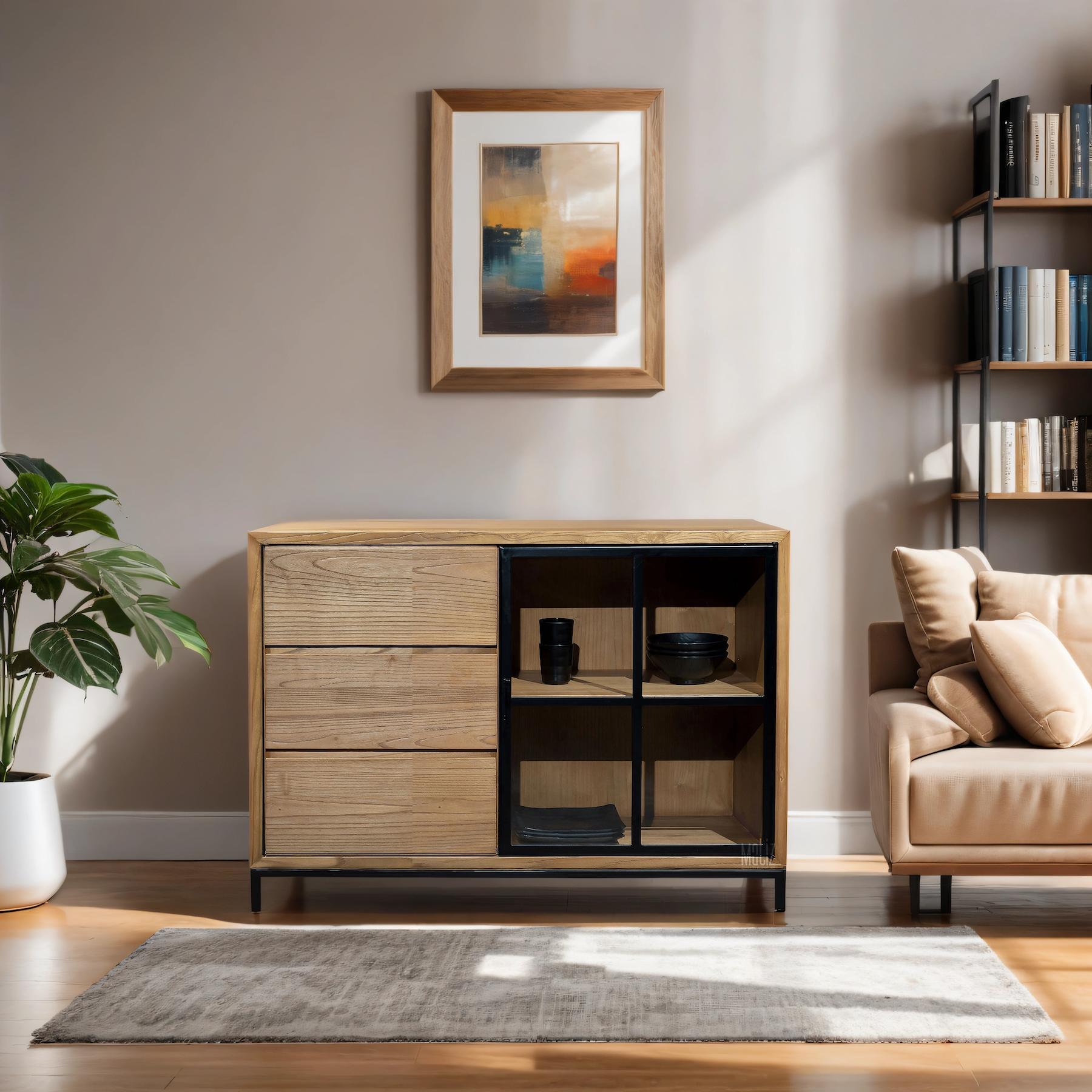 JIWA BUFFET SIDEBOARD WITH 3 DRAWERS AND 1 GLASS DOOR