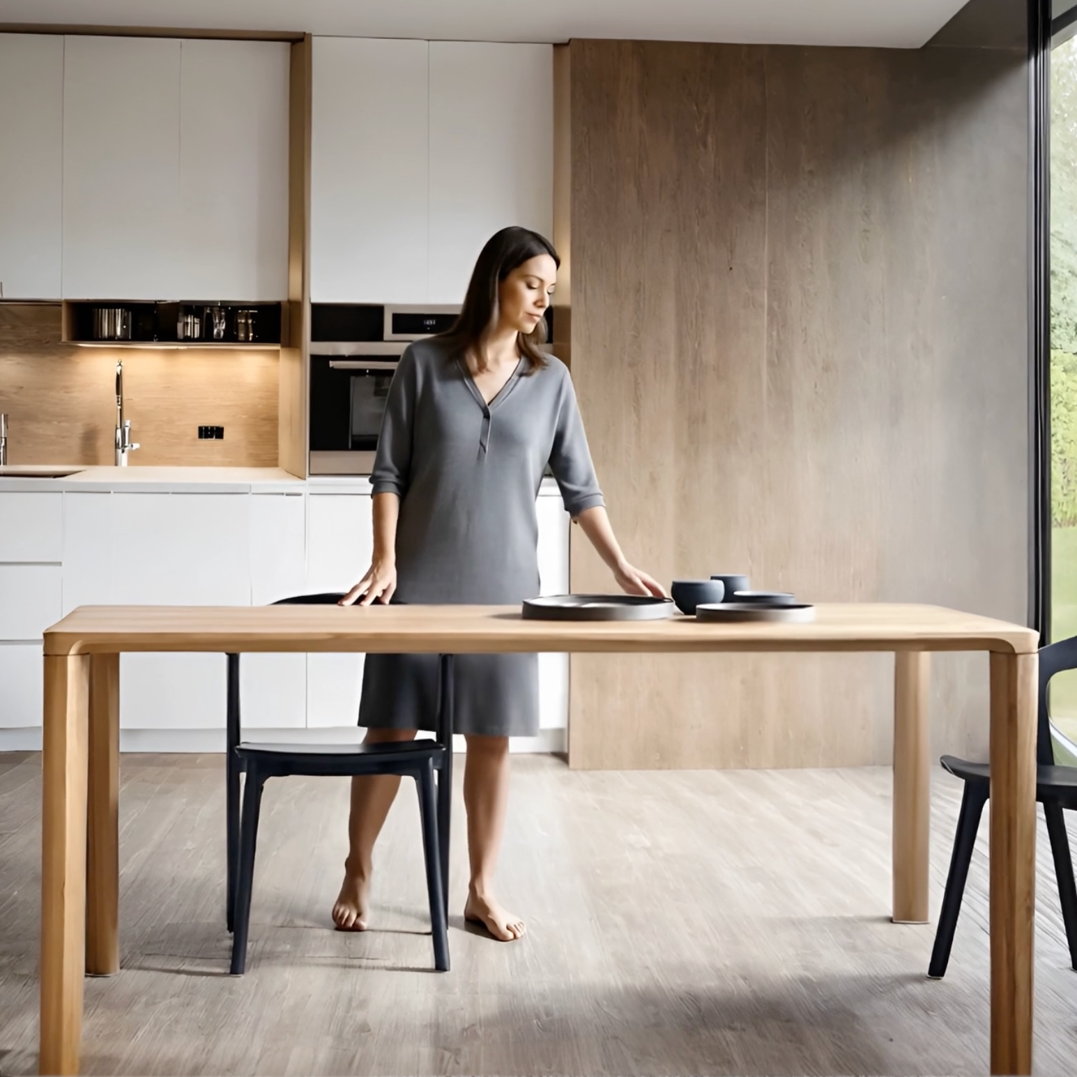 Glide reclaimed teak dining table with housewife