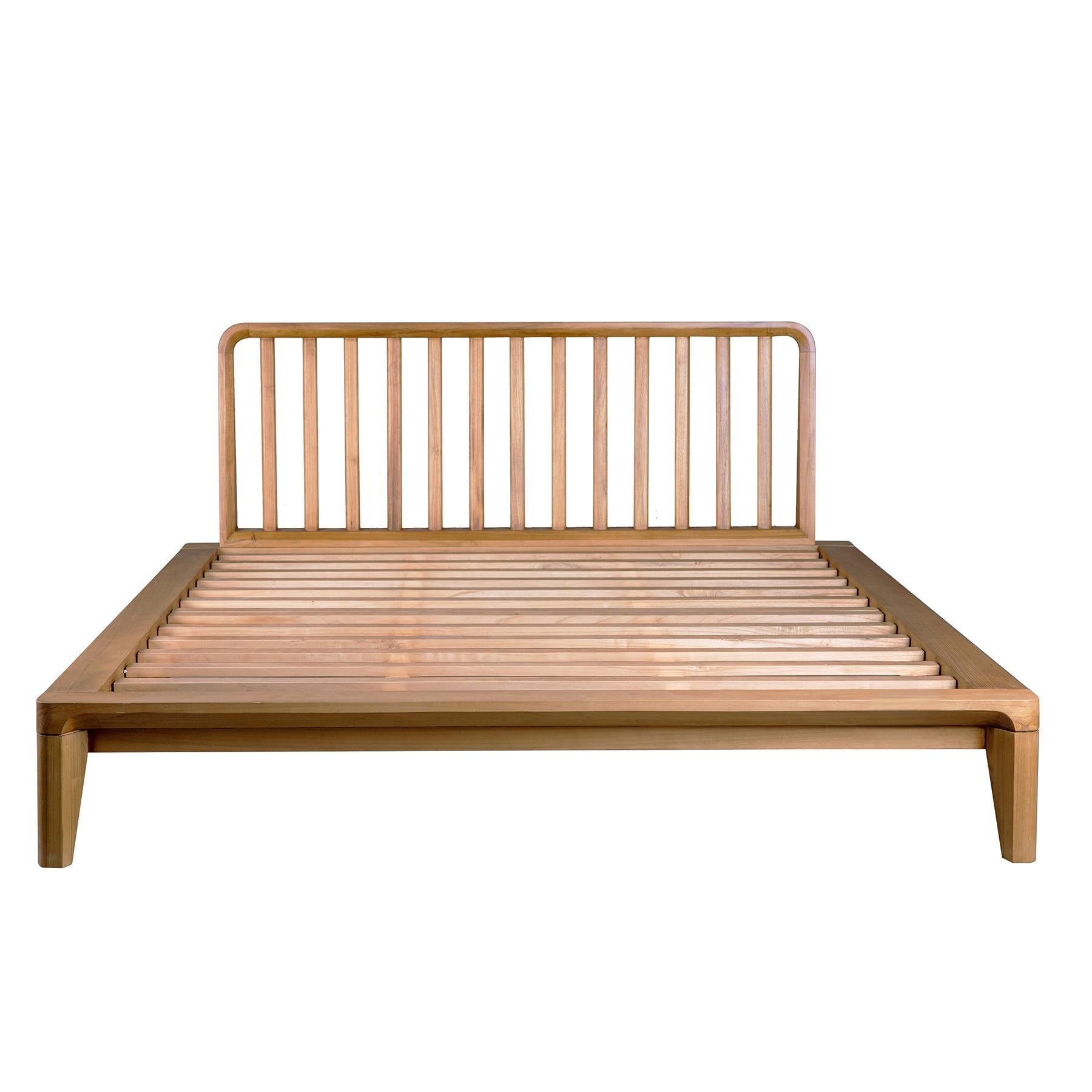 Glide teak bed frame with matching headboard showcasing natural teak finish and elegant design. - front view