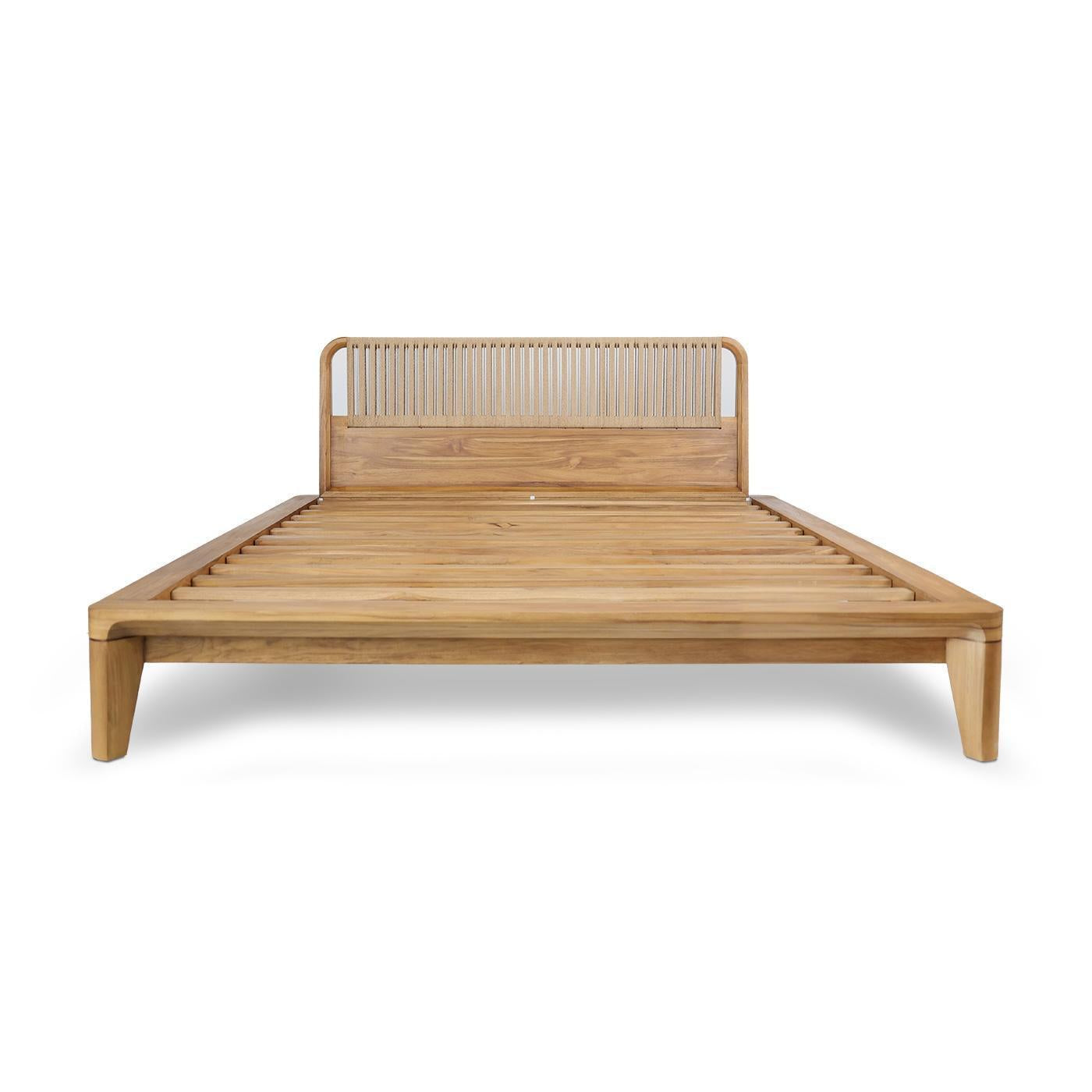 GLIDE King & Queen Beds – Solid Recycled Teak with Natural Loom Headboard