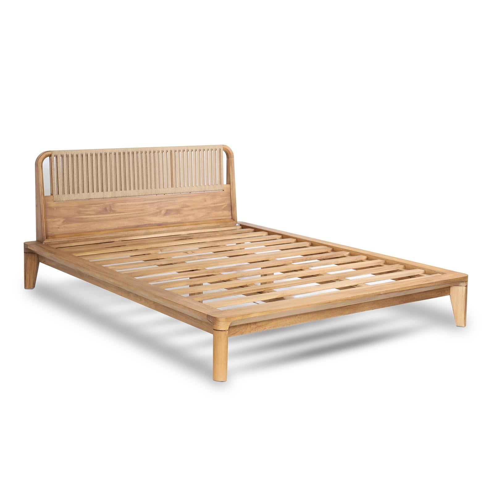 GLIDE King & Queen Beds – Solid Recycled Teak with Natural Loom Headboard