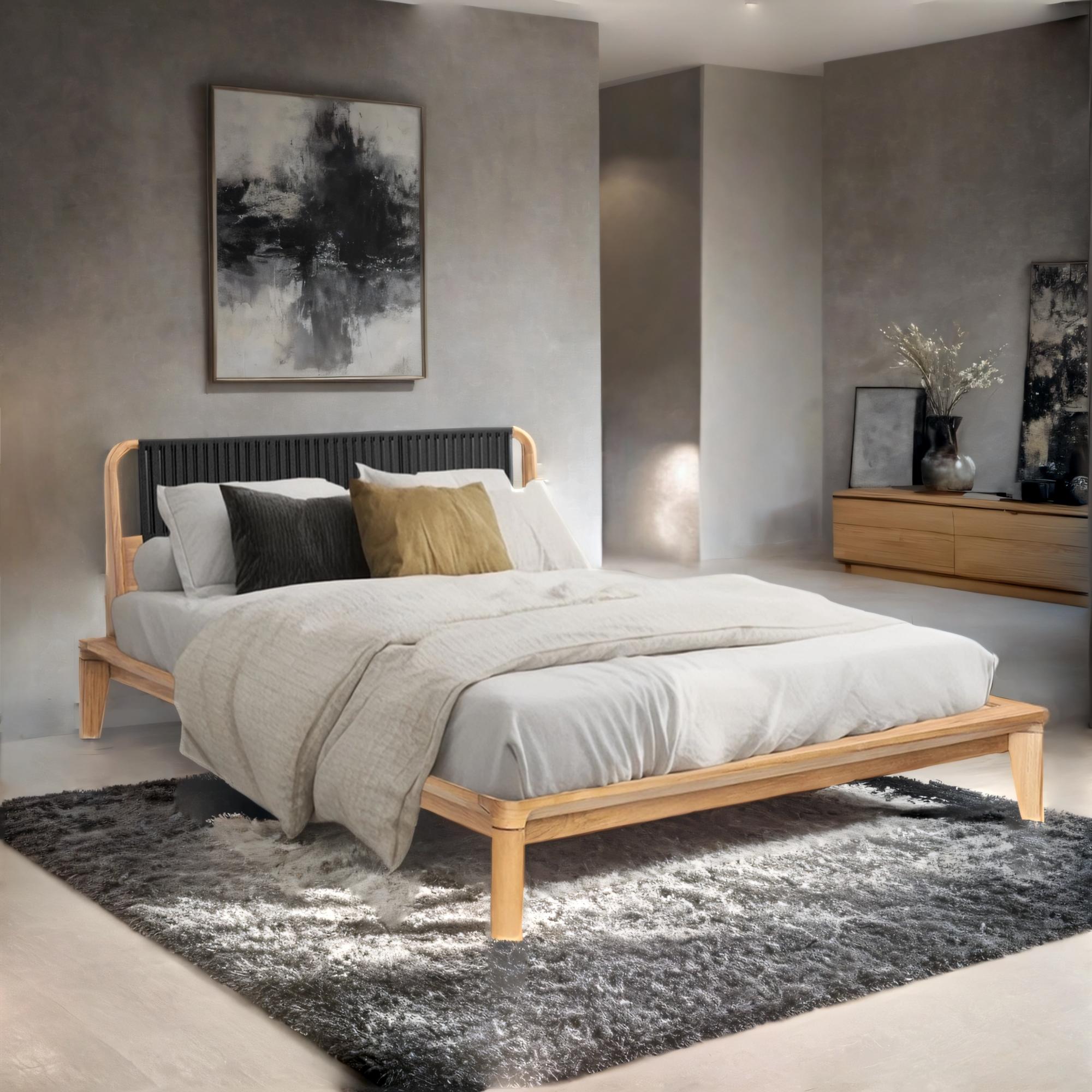 King & Queen Beds Recycled Teak Frame Black Loom Headboard | Glide
