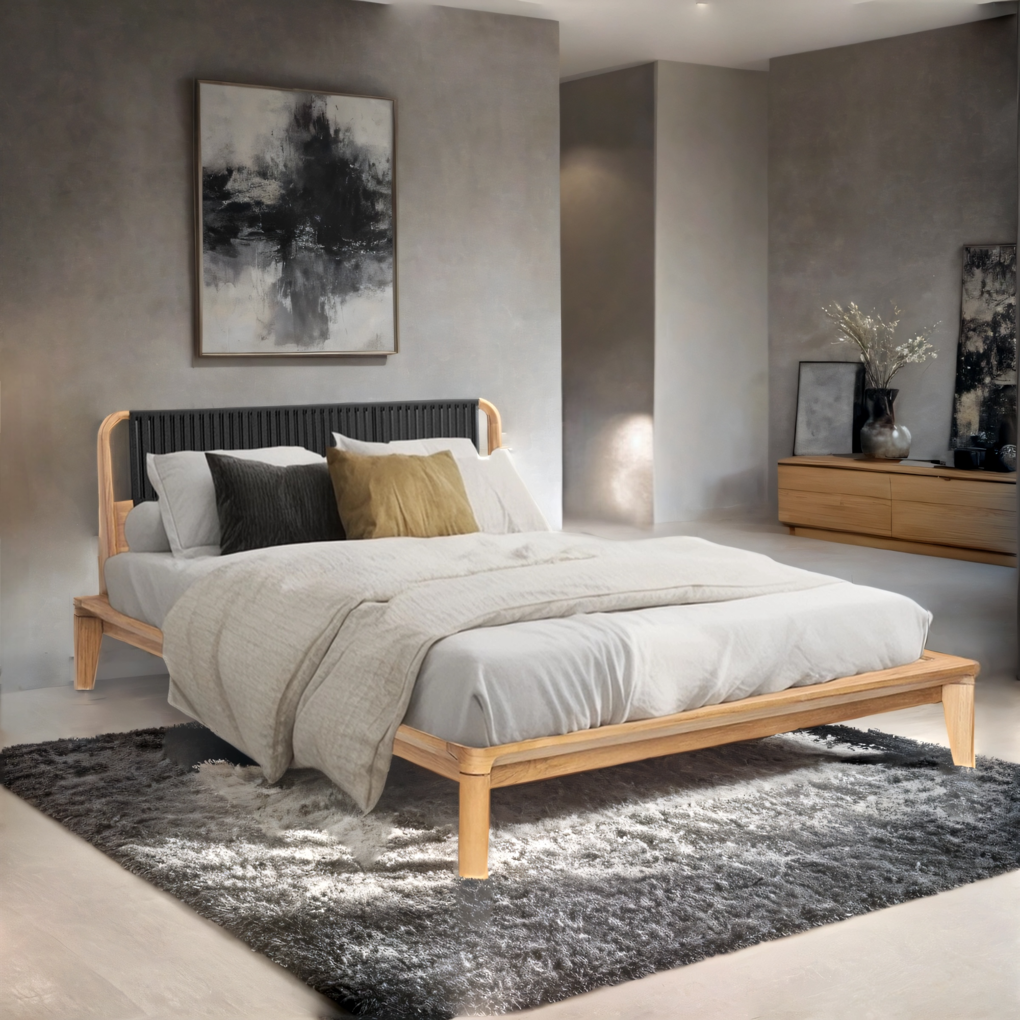King & Queen Beds Recycled Teak Frame Black Loom Headboard | Glide