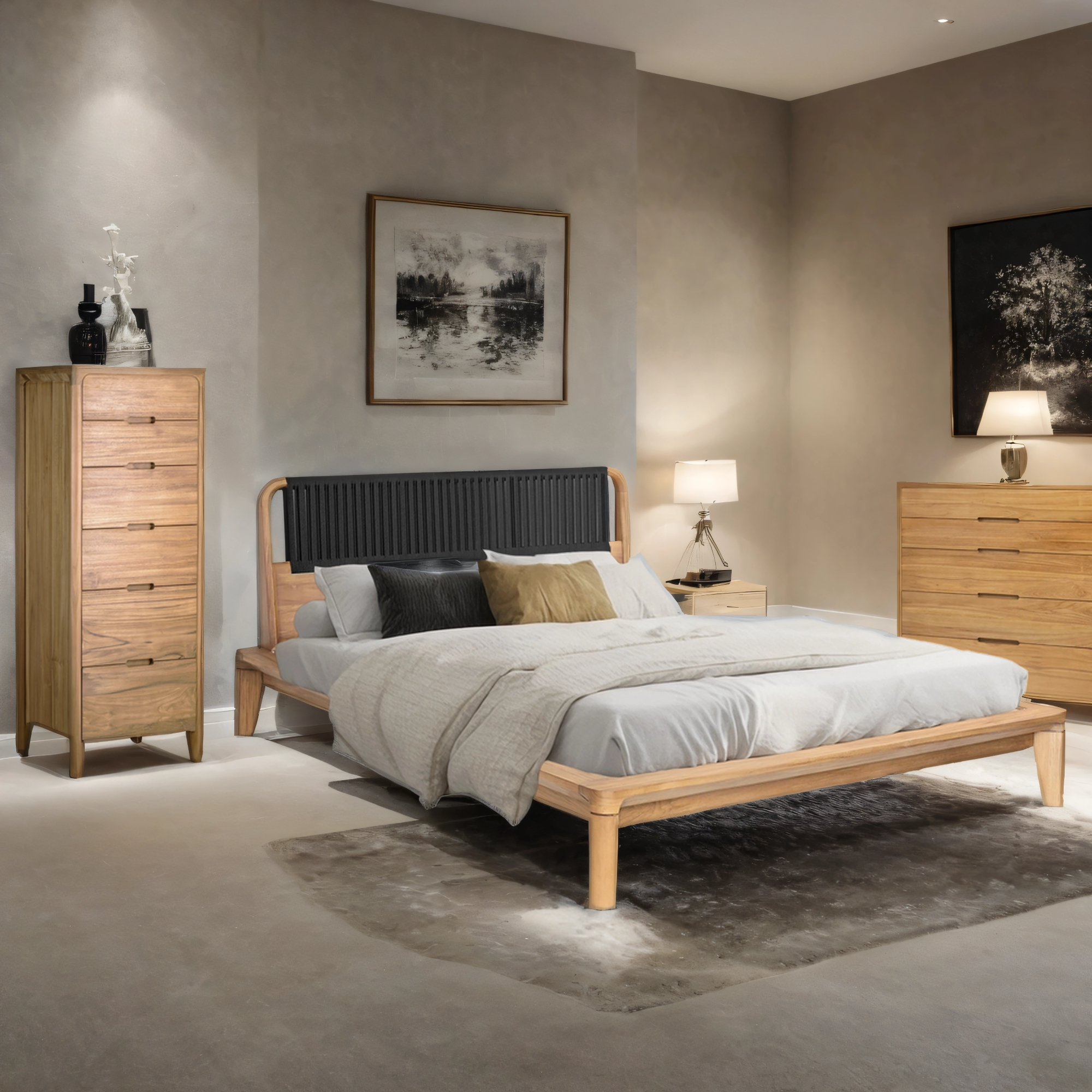 King & Queen Beds Recycled Teak Frame Black Loom Headboard | Glide