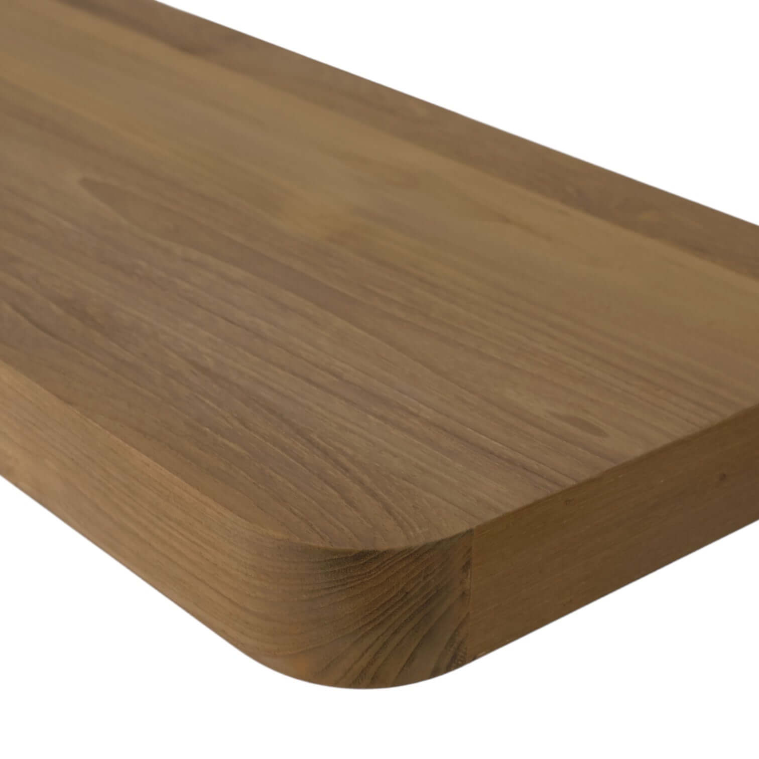 Close-up of Reclaimed Teak Floating Wall Shelf surface showing smooth finish and natural grain.