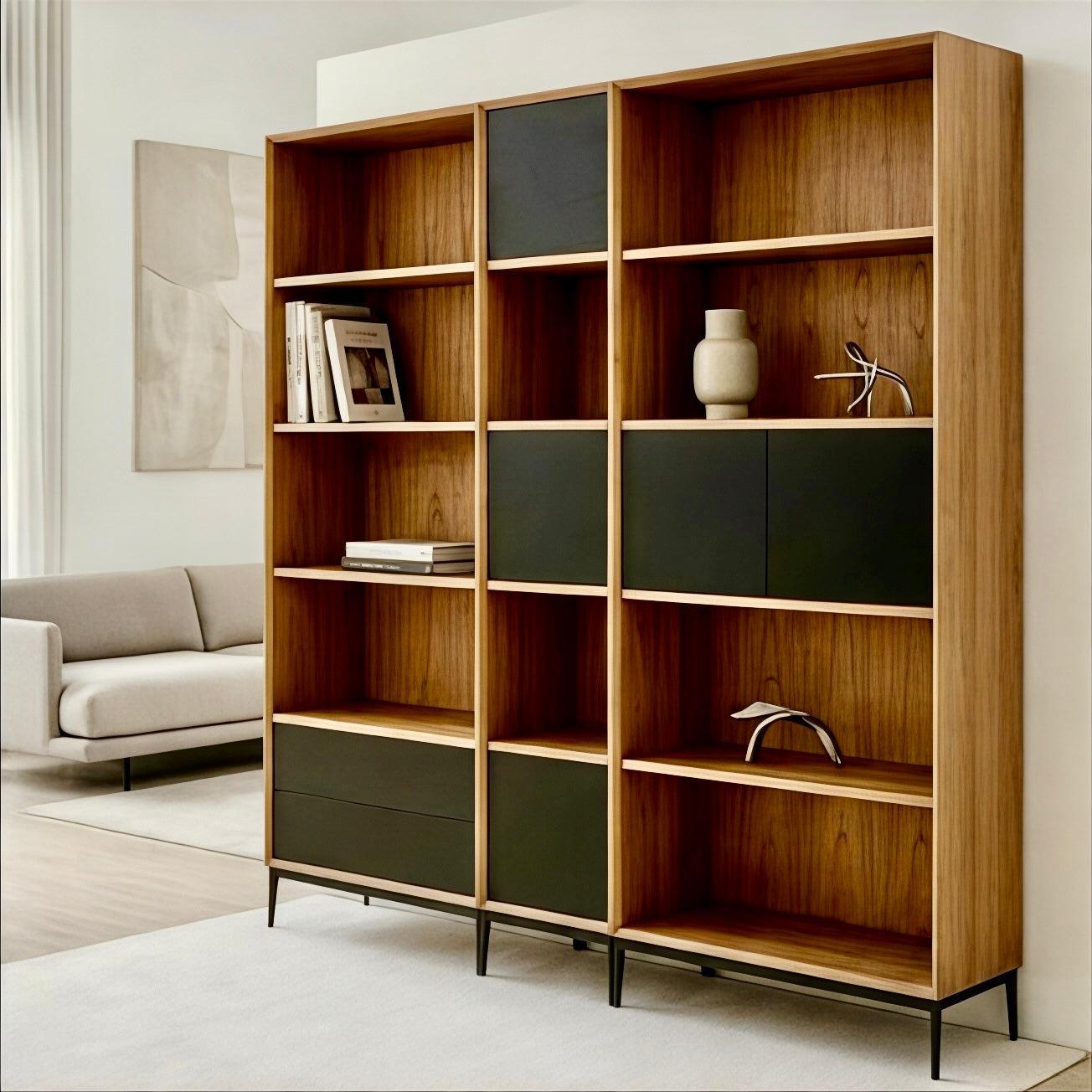 Teak Bookcase with 2 glass doors 
