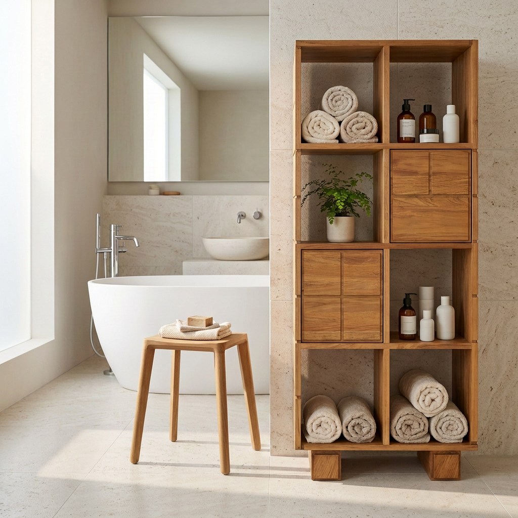 Teak Bathroom Storage Cabinets & Floating Shelves