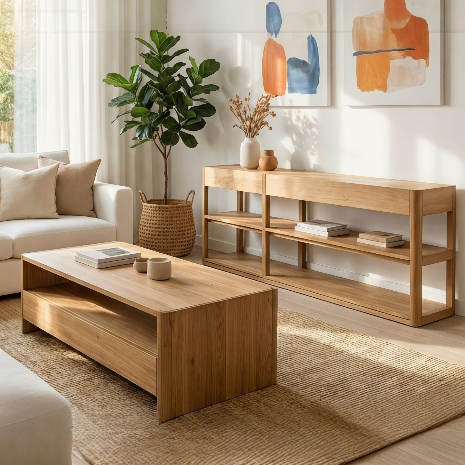 Teak furniture collections displayed in a modern Australian living room setting with stylish decor.