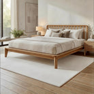 Glide Teak Bed Frame with Matching Headboard in a beautifully designed bedroom, showcasing a premium teak bed.